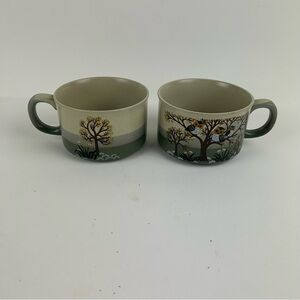 2 - VTG OTAGIRI OWL FAMILY IN TREE STONEWARE MUGS / BOWLS